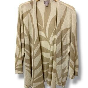 Chico’s Cardigan NWT Size 4 (2XL) Palm Leaves Gold Sparkle Long Sleeve Open